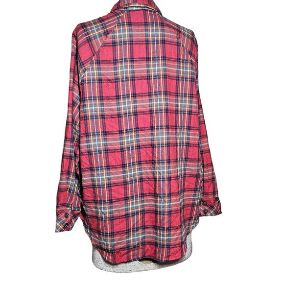 Red Plaid Button Up Flannel Top with Pockets Size XS - Picture 2 of 4